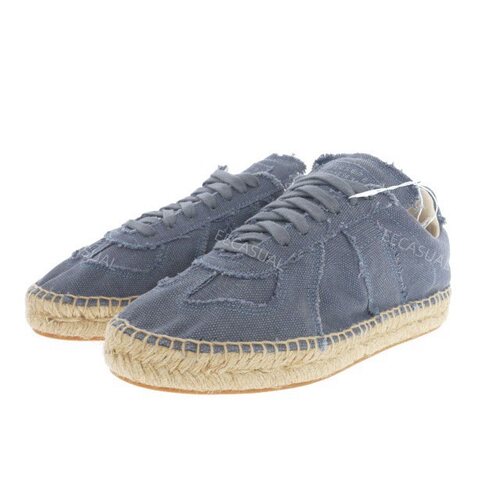 新品 Maison Margiela 22蓝色布面毛边平底鞋 麻编板鞋