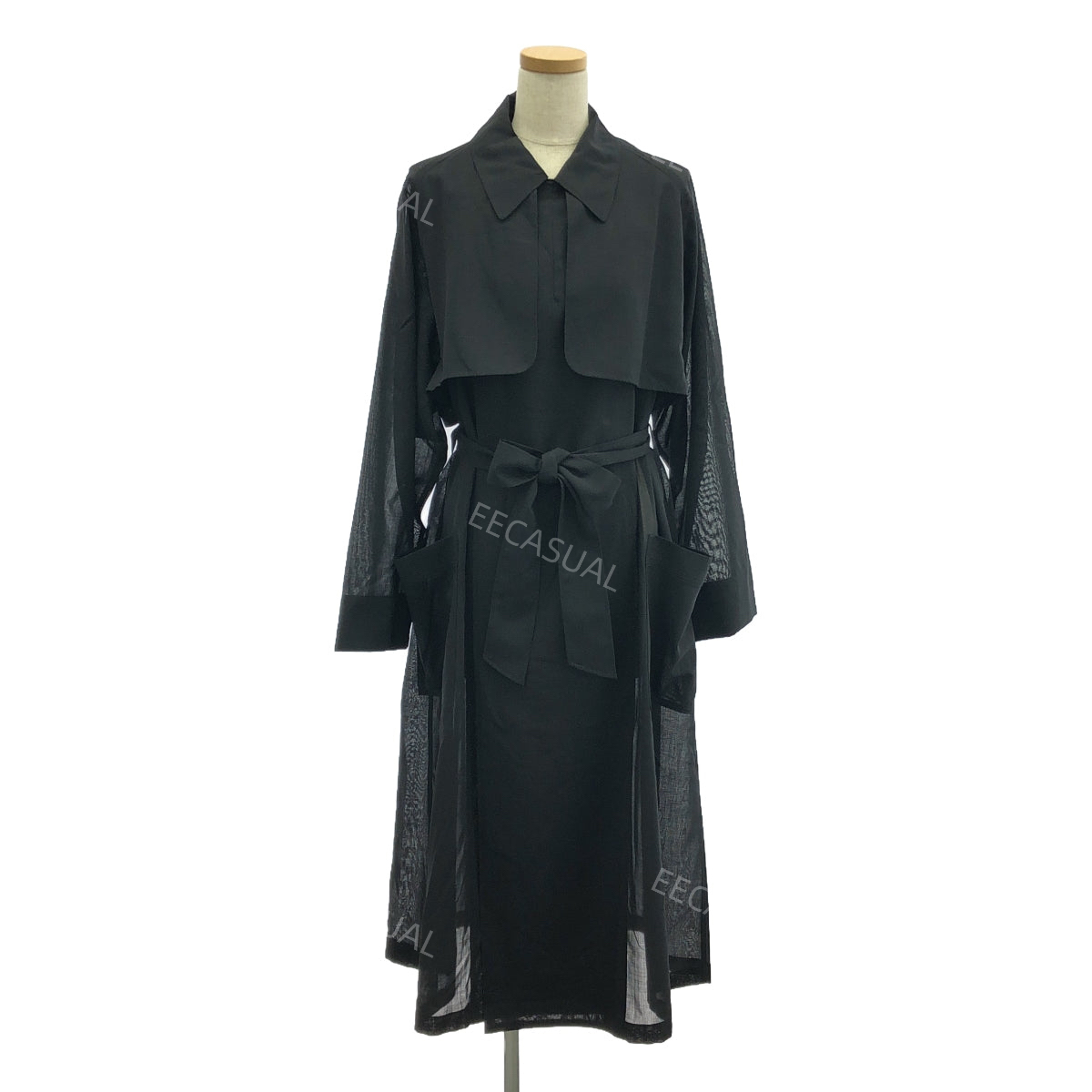 新品 HYKE黑色羊毛轻薄长款风衣外套 23SS  Restyle Archives ＃1