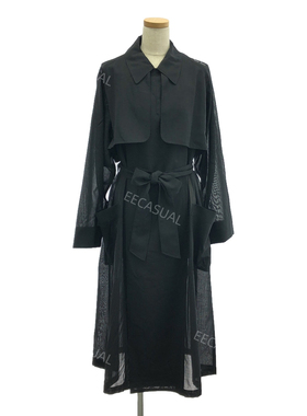 新品 HYKE黑色羊毛轻薄长款风衣外套 23SS  Restyle Archives ＃1