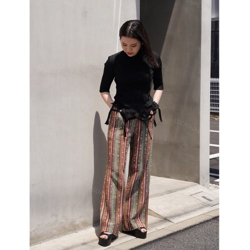 Mame Kurogouchi 条纹针织女士长裤裤子 23SS 日本制