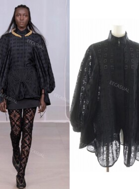 Mame Kurogouchi 秀款 黑色提花立领女士灯笼袖衬衫