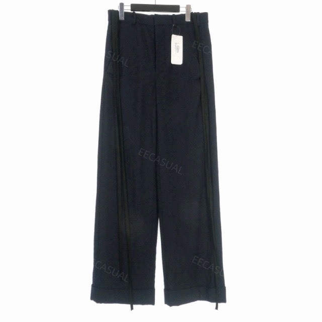 新品 ANN DEMEULEMEESTER 藏蓝色羊毛宽松阔腿裤长裤 22AW
