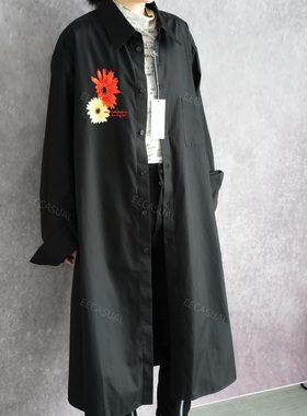 国内现货 新品 山本耀司 S'YTE 刺绣花朵黑色长款衬衫连衣裙外套