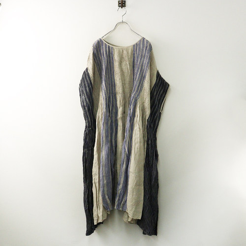 新品 maison de soil 亚麻 多色接拼 褶皱连衣裙 长裙 25SS