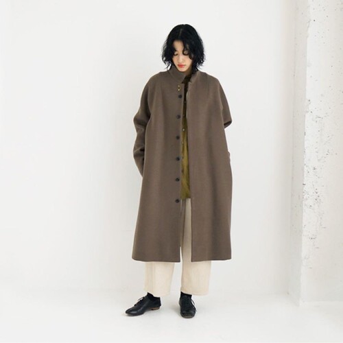 新品 suzuki takayuki 橄榄灰立领长款羊毛毛呢大衣 外套 男女款