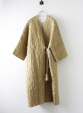 全新 TOWAVASE Permanent robe 100真丝棉衣长袍无领绗缝外套