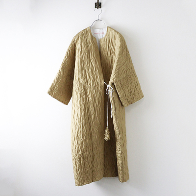 全新 TOWAVASE Permanent robe 100真丝棉衣长袍无领绗缝外套