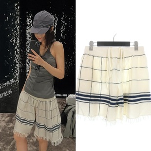 Maison Margiela 白色格纹羊毛针织毛边短裤 22SS