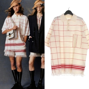 上衣 新品 短袖 Maison 22SS Margiela白色格纹流苏边polo针织衫