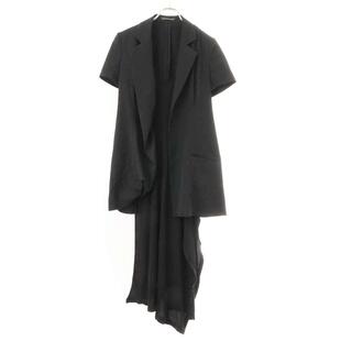 新品 山本耀司Yohji 主线 黑色100羊毛接拼不规则短袖夹克