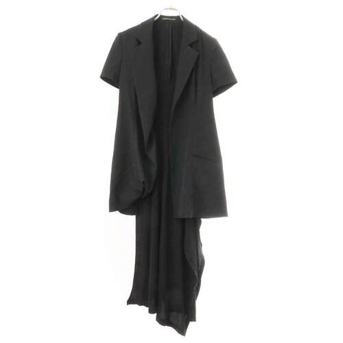 新品 山本耀司Yohji 主线 黑色100羊毛接拼不规则短袖夹克
