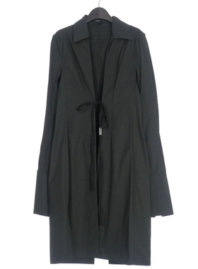 新品 ANN DEMEULEMEESTER 黑色长款系带外套大衣  23AW Aert