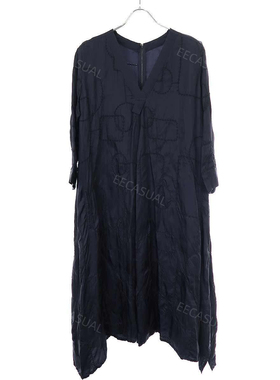 山本耀司 ys深蓝色刺绣连衣裙长裙 20SS 材质 100人造丝