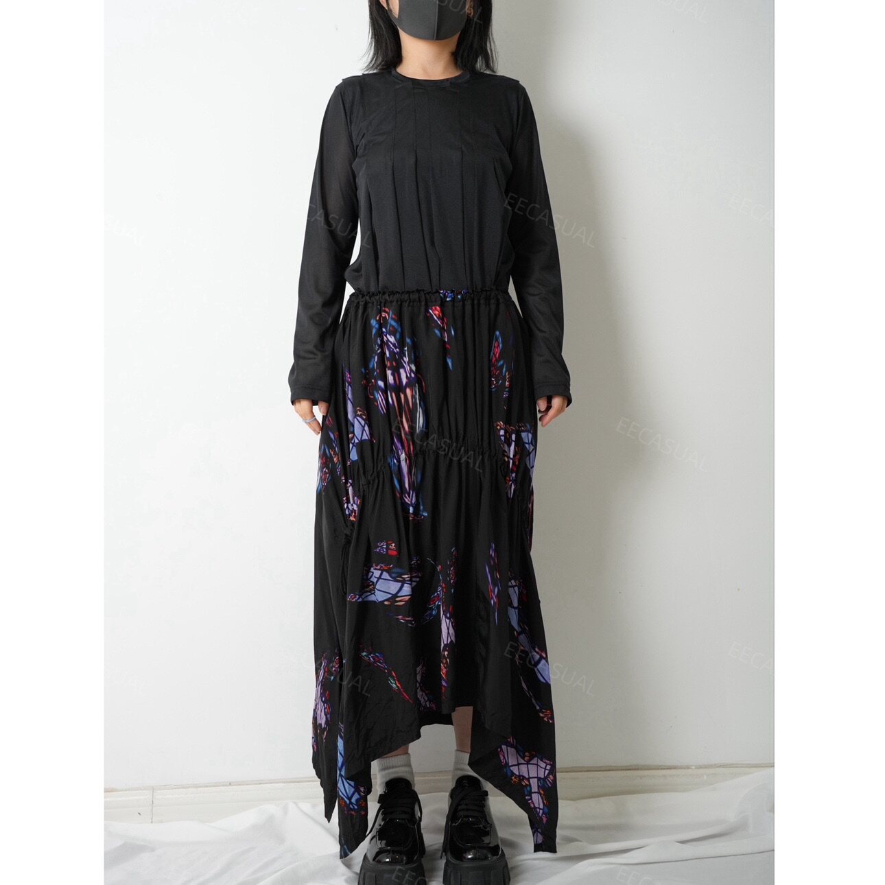 新品 国内现货 ys 山本耀司彩色琉璃抽绳褶皱半身裙