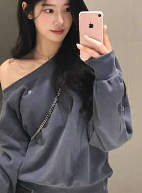 韩版套头露肩卫衣女上衣