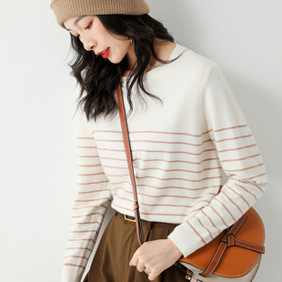 黑色毛衣女款2026春季新款小个子宽松条纹拼色短款打底衫针织衫