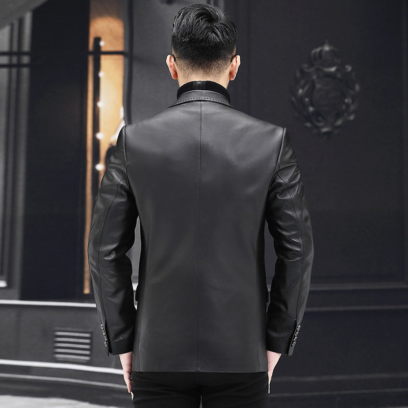 2026春秋新款海宁真皮皮衣西装男士帅气绵羊皮夹克修身小西服外套