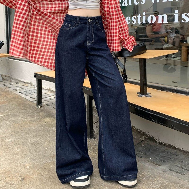 2025秋季新款窄版直筒牛仔裤女款蓝色洋气独特别致高腰显瘦长裤子