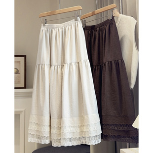 设计感复古蕾丝花边拼接A字半身裙女26春季新款文艺百搭蛋糕裙子