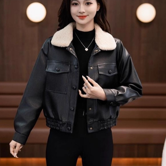 巨好看的外套2025冬装新款加绒加厚保暖洋气时尚短款PU皮衣女装