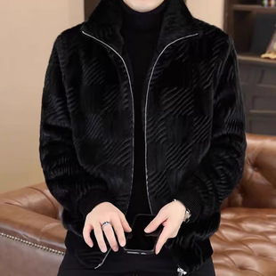 2025秋冬新款石墨烯仿水貂金貂绒海宁貂毛皮草短款皮衣夹克外套男