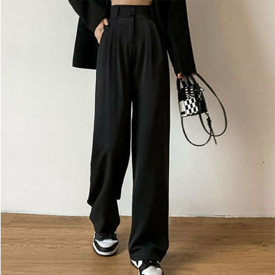 黑色西装裤女2025秋冬新款高腰垂感高级感西裤直筒小个子阔腿裤子