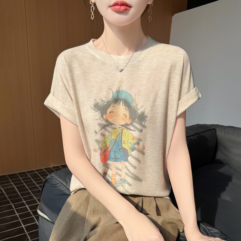白色超好看韩国t恤2026夏季新短款宽松圆领彩绘印花短袖上衣女款