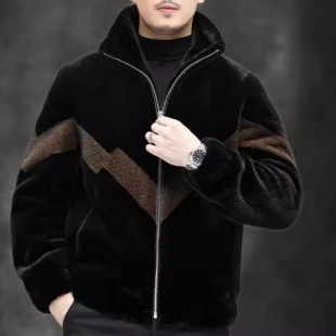 2025秋冬新款仿水貂金貂绒貂毛海宁皮草男款貂皮皮衣短款夹克外套
