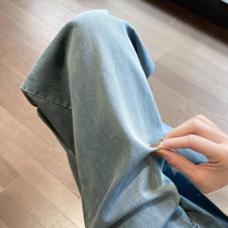 蓝色阔腿牛仔裤女款2025新款秋冬弹力宽松高腰复古显瘦直筒裤子