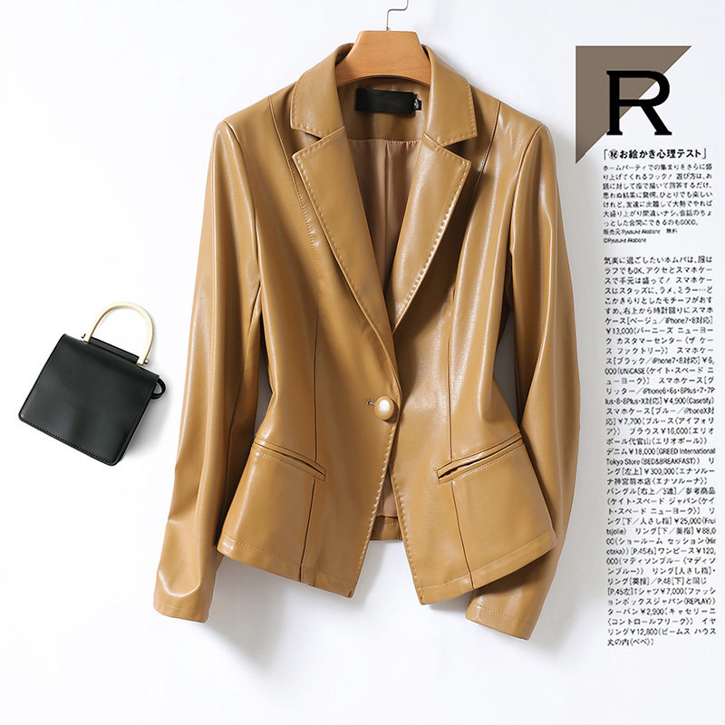 职业海宁绵羊皮西装外套女短款2026秋季新款修身气质真皮西服女款