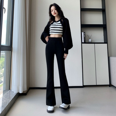 加绒加厚弹力小个子休闲裤子女款2025秋冬新款收腰提臀大码微喇裤