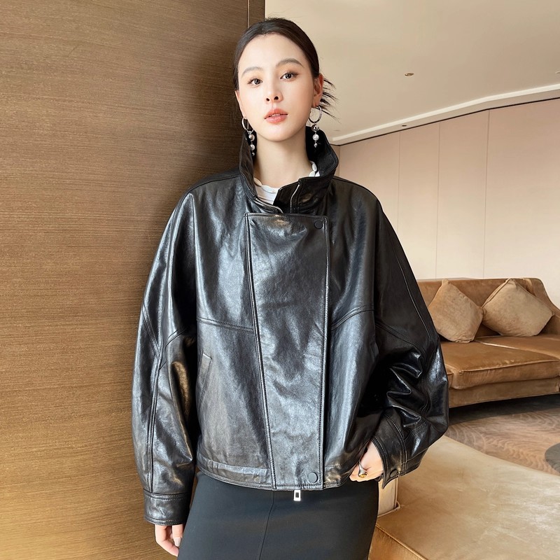 海宁真皮皮衣女款2026秋季新款油蜡皮潮流风立领机车帅气时尚外套