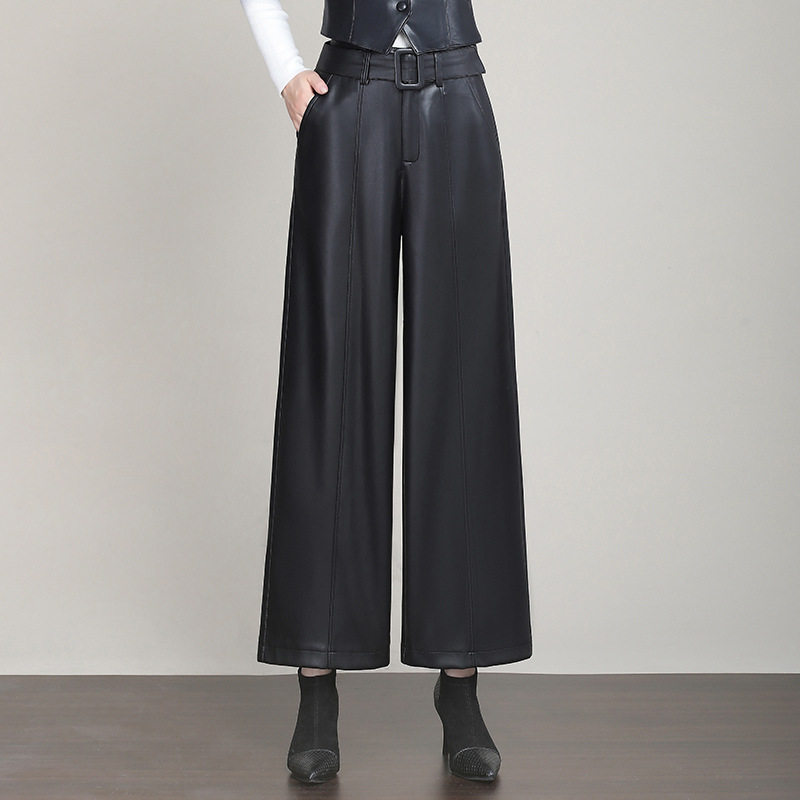 黑色高级感休闲皮裤女款秋季2026新款高腰垂感显瘦直筒阔腿长裤子