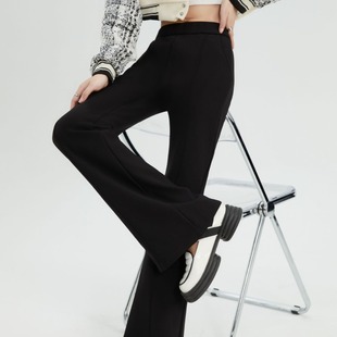 高级感加厚美人麻羊羔绒微喇裤女款2025秋冬新款显瘦加绒休闲裤子