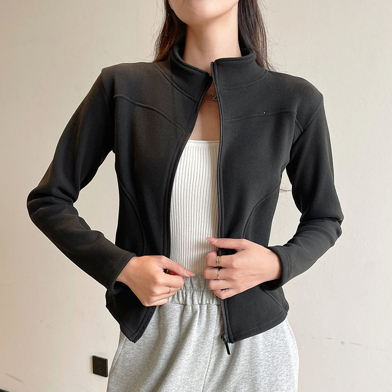 小个子立领外套羊羔绒卫衣女款秋冬外穿修身加绒加厚保暖瑜伽上衣