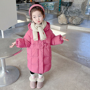 女宝新款长款羽绒服女宝宝洋气连帽白鸭绒外套女童加厚保暖冬装
