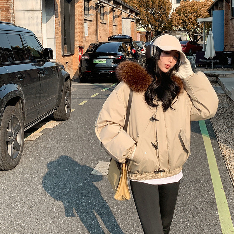 港澳风羽绒棉服女大毛领2026新款棉衣牛角扣派克服冬季防寒外套女,女装/女士精品,派克服,淘宝优惠券,粉丝福利购,淘宝优惠卷