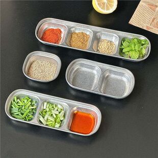 304不锈钢韩式味碟银色蘸料碟火锅调料碟酱料碟烤肉餐具两格三格