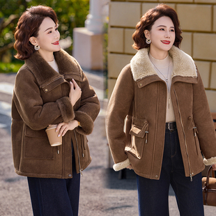 中老年人妈妈装中长款麂皮绒大衣女冬季新款上档次加绒外套