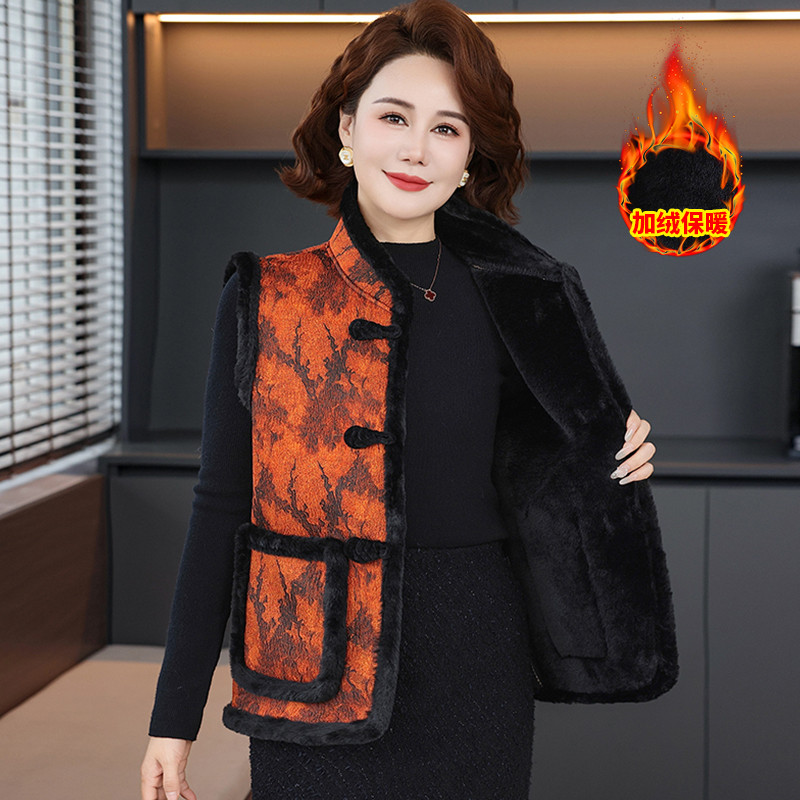 中老年国风马甲女秋冬外穿2025新款妈妈冬装外套加绒加厚背心坎肩
