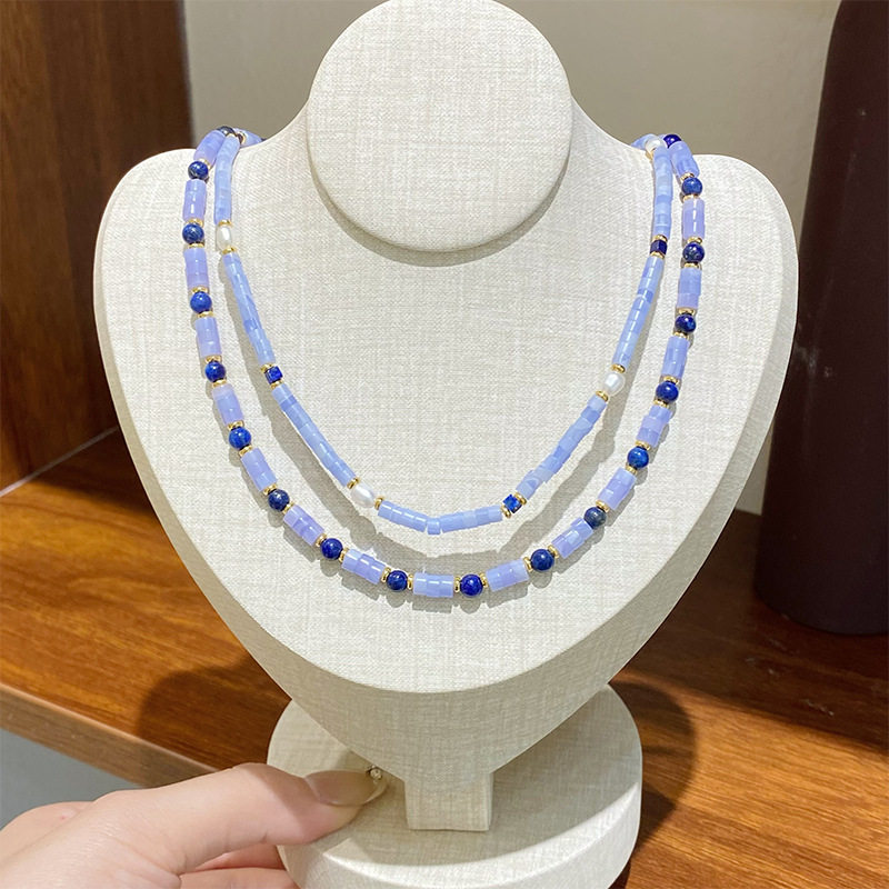 青岛黛美舒饰品金石天然石淡水珍珠串珠项链轻奢高级感小众锁骨链