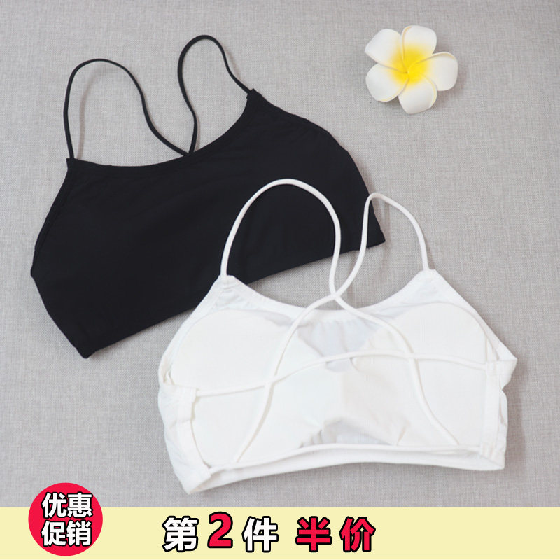 美背文胸小胸吊带背心女性感防走光内搭裹胸交叉带白黑色抹胸夏