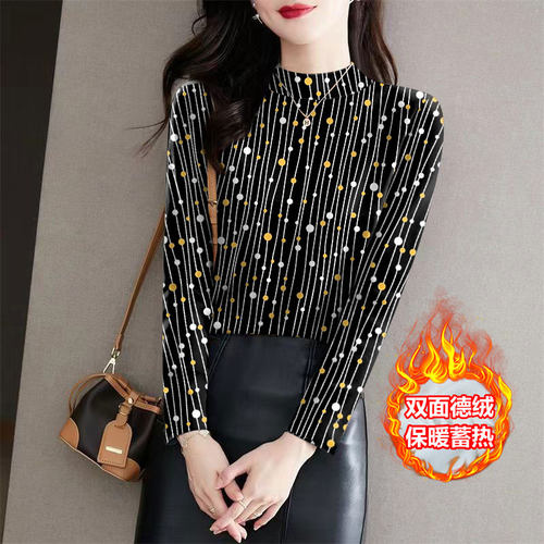 德绒打底衫百搭保暖上衣长袖秋冬妈妈衫女装气质大码宽松T恤新款
