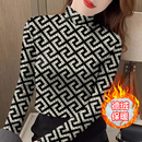 上衣爆款 保暖半高领中老年显瘦长袖 气质印花打底 德绒新款 秋冬时尚