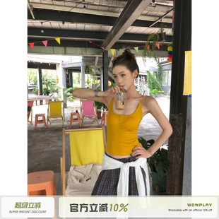 WOWPLAY杨九七莱赛尔混纺带胸垫吊带背心女夏季工字修身无袖上衣