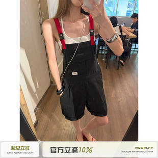 WOWPLAY杨九七 美式复古工装背带裤女夏季复古水洗多口袋牛仔短裤