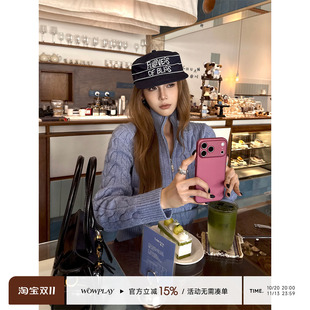 WOWPLAY杨九七 美式绞花短款针织开衫女秋冬收腰修身拉链毛衣外套