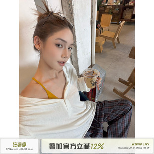 WOWPLAY杨九七亨利领白色微透防晒罩衫T恤女夏季薄款透气长袖上衣