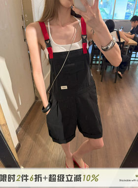 美式复古工装背带裤女夏季