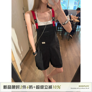 WOWPLAY杨九七 美式复古工装背带裤女夏季复古水洗多口袋牛仔短裤